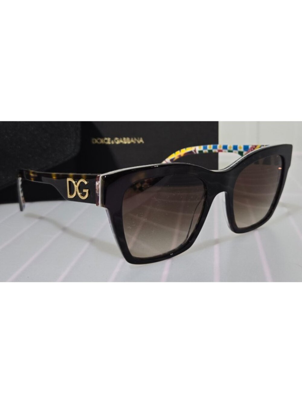Dolce & Gabbana Havana Brown & White Barrow Square Sunglasses w/ Case & Sleeve - Picture 2 of 11